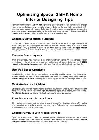 Optimizing Space: 2 BHK Home Interior Designing Tips