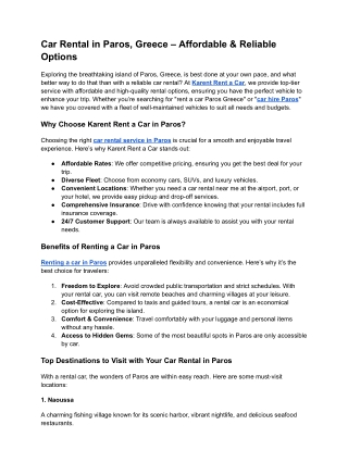 Car Rental in Paros, Greece – Affordable & Reliable Options