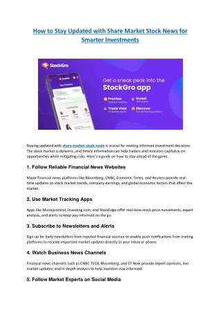 How to Stay Updated with Share Market Stock News for Smarter Investments - StockGro