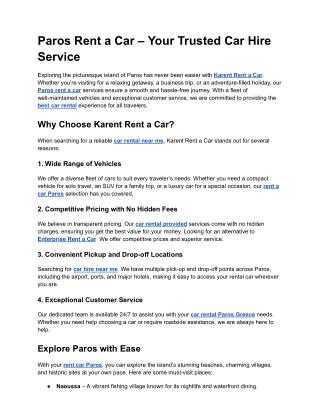 Paros Rent a Car – Your Trusted Car Hire Service
