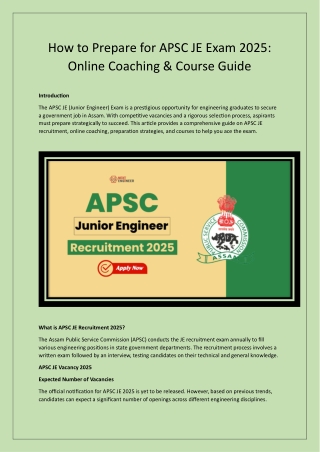 Ultimate Guide to APSC JE 2025: Exam Preparation, Online Coaching, and Courses