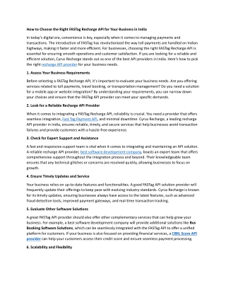 How to Choose the Right FASTag Recharge API for Your Business in India