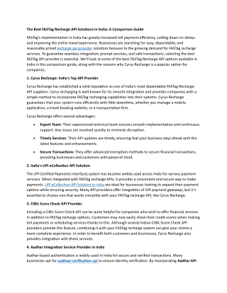 The Best FASTag Recharge API Solutions in India: A Comparison Guide