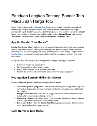 Panduan Lengkap Tentang Bandar Toto Macau dan Harga Toto
