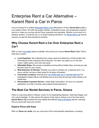 Enterprise Rent a Car Alternative – Karent Rent a Car in Paros