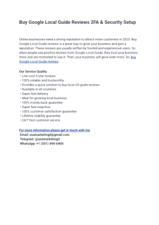 Buy Google Local Guide Reviews 2FA & Security Setup