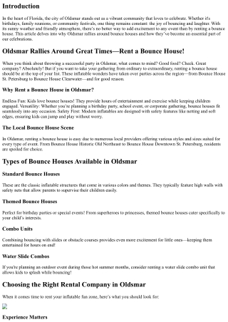 “Oldsmar Rallies Around Great Times—Rent a Bounce House!”