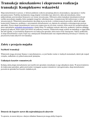 Skup nieruchomości: Profesjonalna sprzedaż lokali i szybka sprzedaż mieszkania