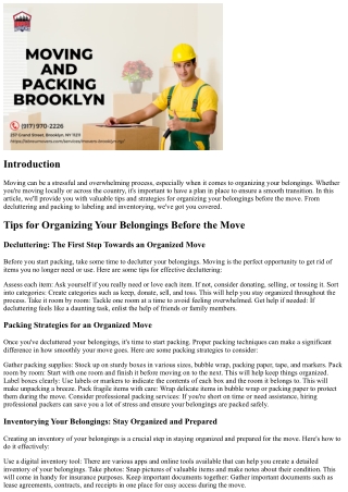Tips for Organizing Your Belongings Before the Move