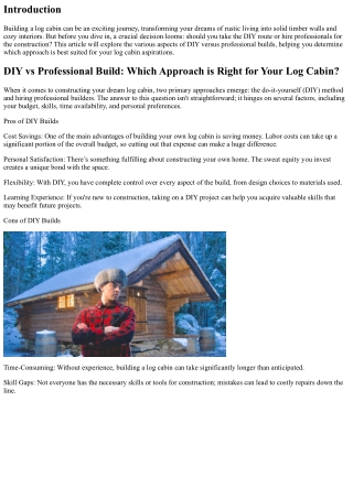 DIY vs Professional Build: Which Approach is Right for Your log cabin?