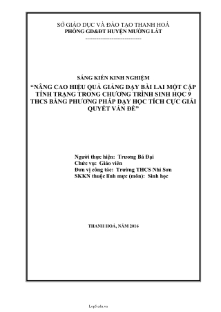 SKKN Nâng cao hiệu quả giảng dạy bài Lai một cặp tính trạng môn Sinh học 9