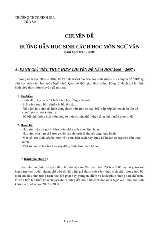 Chuyên đề Hưỡng dẫn học sinh cách học môn Ngữ văn