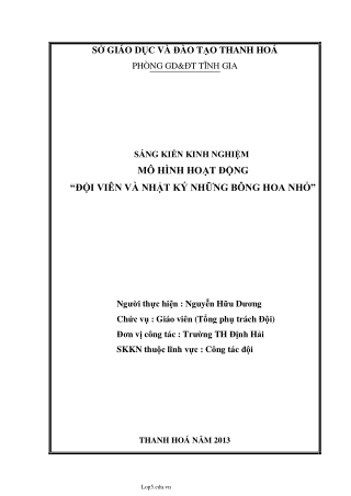 SKKN Mô hình hoạt động Đội viên và nhật ký những bông hoa nhỏ