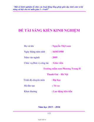 SKKN Một số kinh nghiệm tổ chức các hoạt động lồng ghép giáo dục tình cảm và kỹ năng xã hội cho trẻ mẫu giáo 3-4 tuổi
