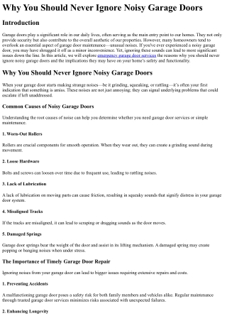 Why You Should Never Ignore Noisy Garage Doors