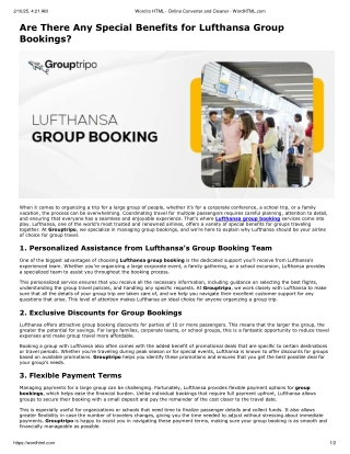 Are there any special benefits for Lufthansa group bookings?