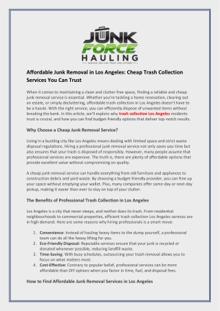 Affordable Junk Removal in Los Angeles Cheap Trash Collection Services You Can Trust