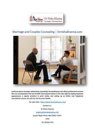 Marriage and Couples Counseling | Drnishakhanna.com