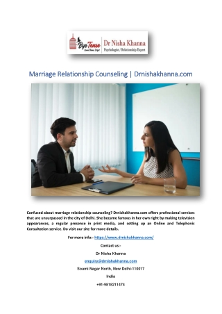 Marriage Relationship Counseling | Drnishakhanna.com