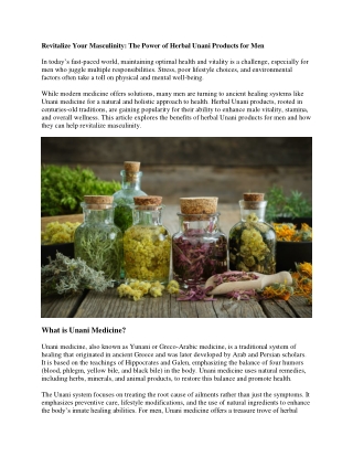 Revitalize Your Masculinity: The Power of Herbal Unani Products for Men