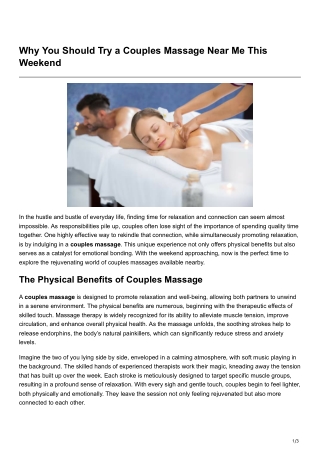 Why You Should Try aCouples Massage Near MeThis Weekend