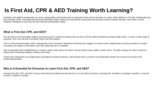 Is First Aid, CPR & AED Training Worth Learning
