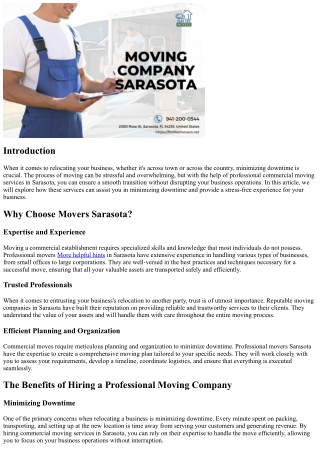 Commercial Moving Services in Sarasota: Minimizing Downtime for Your Business