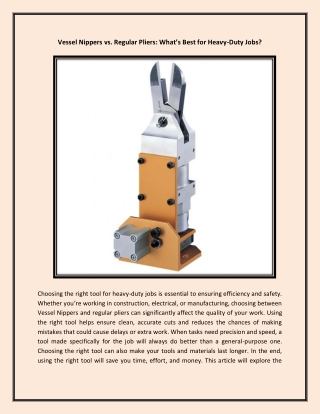 Vessel Nippers vs. Regular Pliers What’s Best for Heavy-Duty Jobs