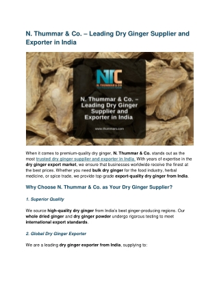 Leading Dry Ginger Supplier and Exporter in India