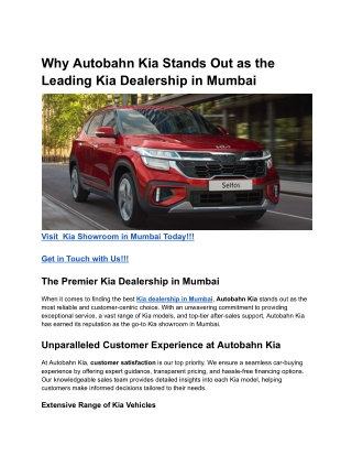 Why Autobahn Kia Stands Out as the Leading Kia Dealership in Mumbai