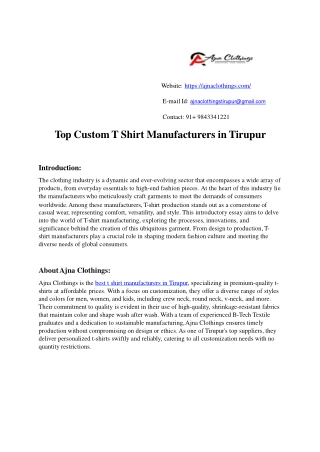 T-shirt Manufacturing Company in Tirupur