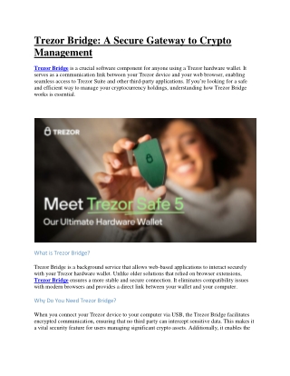 Trezor Bridge | Introducing the New Trezor App
