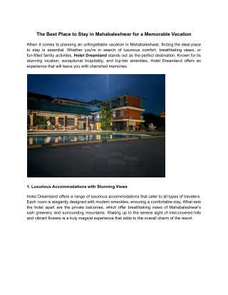 The Best Place to Stay in Mahabaleshwar for a Memorable Vacation