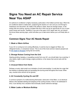 Signs You Need an AC Repair Service Near You ASAP.