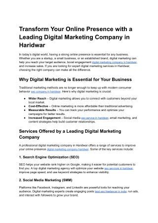 Transform Your Online Presence with a Leading Digital Marketing Company in Haridwar