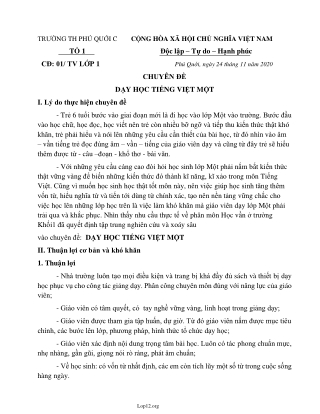 Sáng kiến kinh nghiệm Dạy học tiếng Việt Một