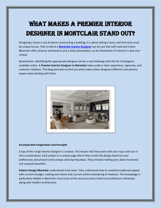 What Makes a Premier Interior Designer in Montclair Stand Out