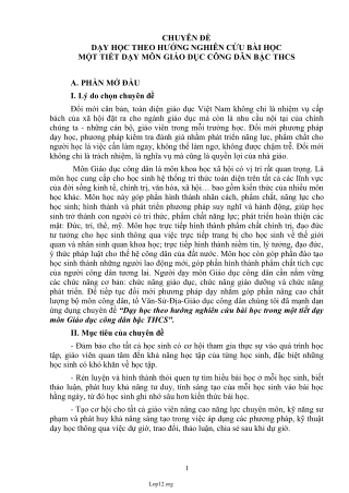 SKKN Dạy học theo hướng nghiên cứu bài học trong một tiết dạy môn Giáo dục công dân bậc THCS