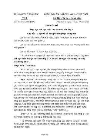 SKKN Dạy học tích cực môn Luyện từ và câu lớp 2. Chủ đề Từ ngữ về đồ dùng và công việc trong nhà