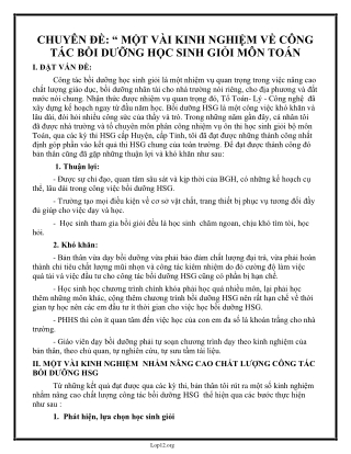 SKKN Một vài kinh nghiệm về công tác bồi dưỡng học sinh giỏi môn Toán