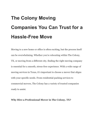 The Colony Moving Companies You Can Trust for a Hassle-Free Move
