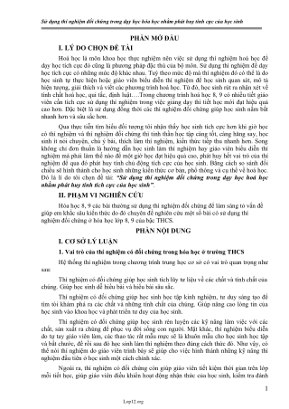 SKKN Sử dụng thí nghiệm đối chứng trong dạy học hoá học nhằm phát huy tính tích cực của học sinh