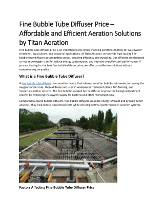 Fine Bubble Tube Diffuser Price – Affordable and Efficient Aeration Solutions