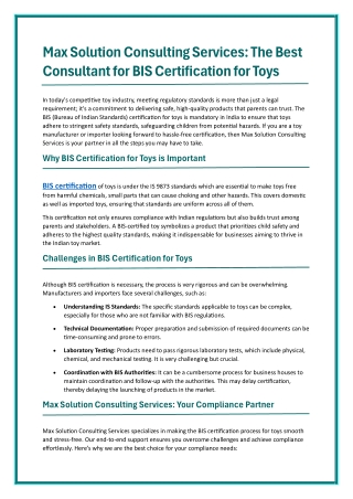 Max Solution Consulting Services: The Best Consultant for BIS Certification for