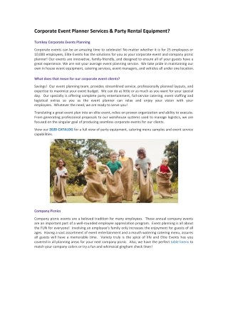 Corporate Event Planner Services & Party Rental Equipment