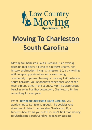 Moving To Charleston South Carolina: Your Guide to a Smooth Relocation