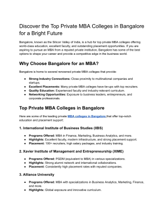 Discover the Top Private MBA Colleges in Bangalore for a Bright Future