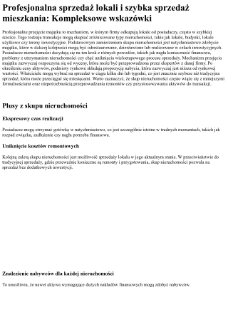 Szybka sprzedaż nieruchomości: Transakcje mieszkaniowe i szybka sprzedaż mieszka