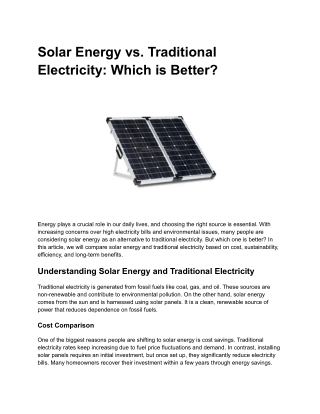 Solar Energy vs. Traditional Electricity: Which is Better?