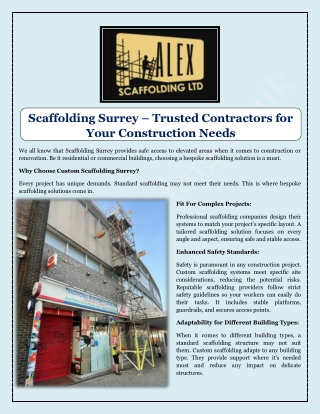 Scaffolding Surrey – Trusted Contractors for Your Construction Needs